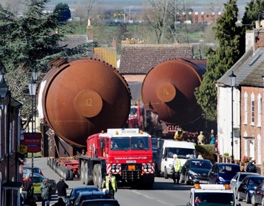 The boilers from the Berkeley nuclear power reactor being transported for metal recycling